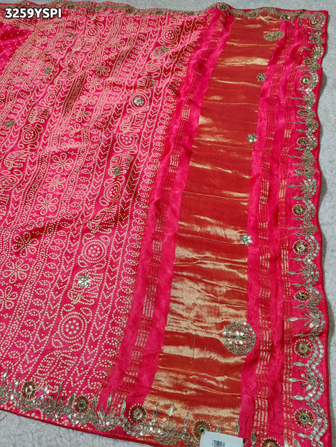 KcPc New Royal Bandhani Style Gaji Silk Saree with Hand Cutdana Gotapatti PF