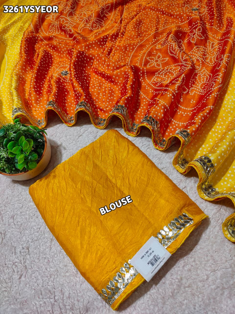 KcPc New Premium Gaji Silk Bandhani Saree with Rich Gotapatti Detailing  PF
