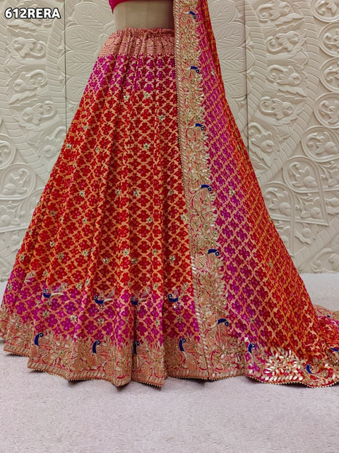 KcPc New  Designer Pure Khaddi Georgette Neemjari Bandhej Ghatchola Gotapatti Lehenga  BT