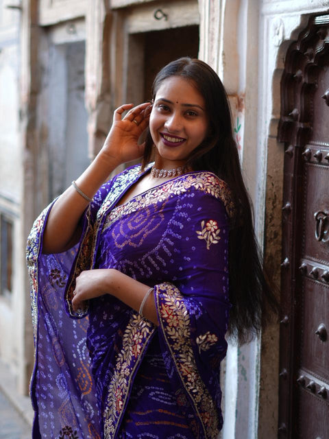 KcPc new Pure Chinon Bandhani Saree for Party & Traditional Occasions    AMT