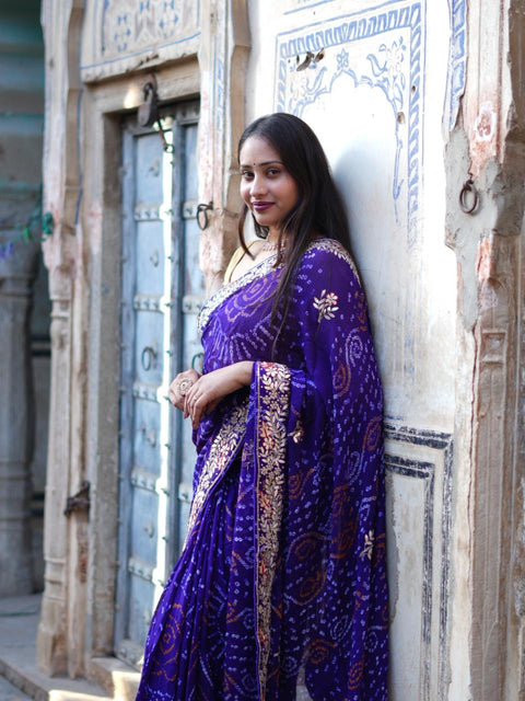 KcPc new Pure Chinon Bandhani Saree for Party & Traditional Occasions    AMT