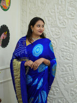 KcPc Latest Designer Pure Gaji Silk Bandhani Sarees Royal Blue