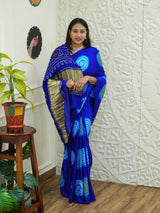 KcPc Latest Designer Pure Gaji Silk Bandhani Sarees Royal Blue