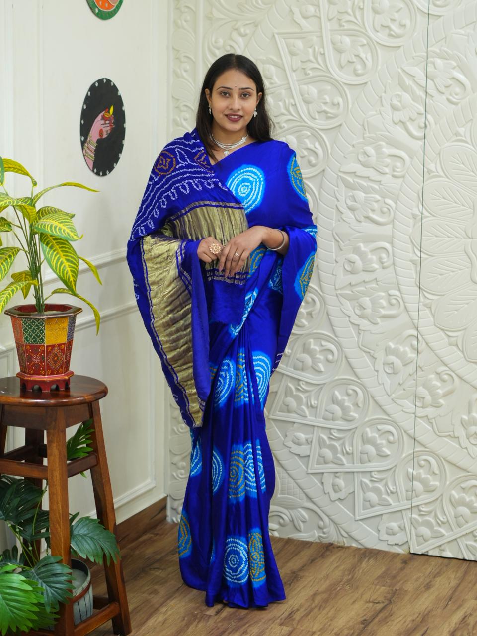 KcPc Latest Designer Pure Gaji Silk Bandhani Sarees Royal Blue
