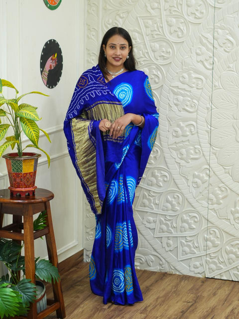 KcPc Latest Designer Pure Gaji Silk Bandhani Sarees Royal Blue