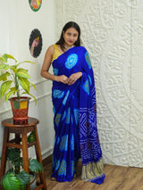 KcPc Latest Designer Pure Gaji Silk Bandhani Sarees Royal Blue