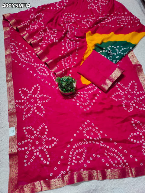 KcPc New Graceful Bandhani Style Moss Chiffon Georgette Saree with Zari Border KDN