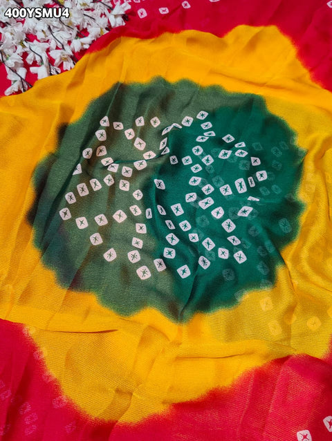 KcPc New Graceful Bandhani Style Moss Chiffon Georgette Saree with Zari Border KDN