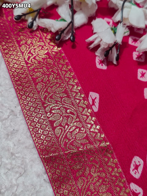 KcPc New Graceful Bandhani Style Moss Chiffon Georgette Saree with Zari Border KDN