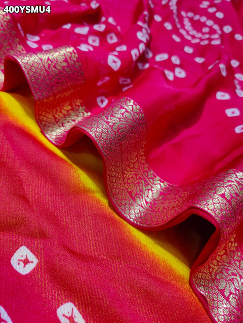 KcPc New Graceful Bandhani Style Moss Chiffon Georgette Saree with Zari Border KDN