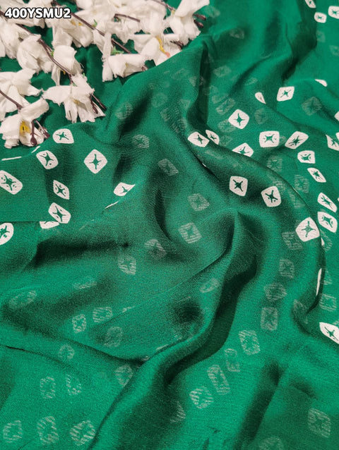 KcPc New Elegant Moss Chiffon Georgette Bandhani Saree with Zari Border KDN