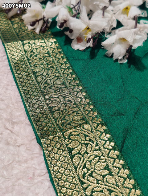 KcPc New Elegant Moss Chiffon Georgette Bandhani Saree with Zari Border KDN