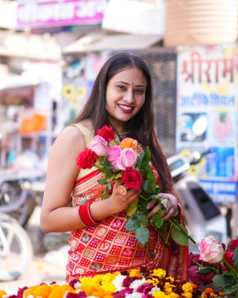 KcPc  Figure Design Khaddi Georgette Janglaw Bandhani Neemzari Saree Red