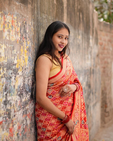 KcPc  Figure Design Khaddi Georgette Janglaw Bandhani Neemzari Saree Red