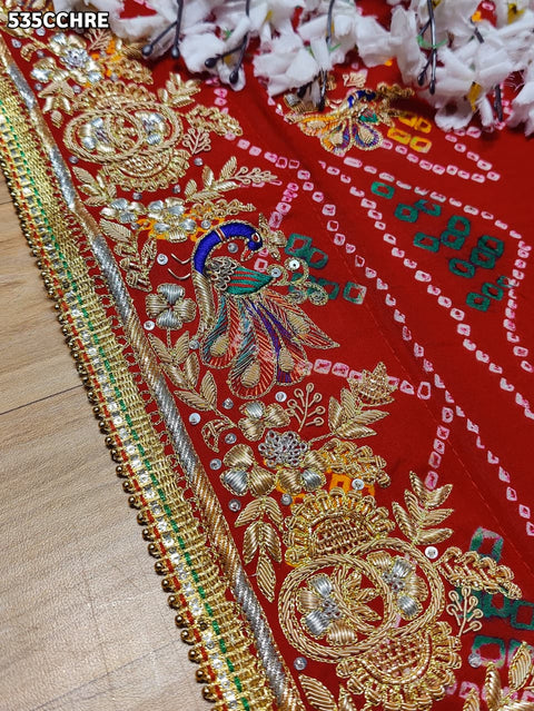 KcPc Pure Ojariya Handwork Zardoji Kolkata Special Marwari Chunri Odhna Chunri (Red)