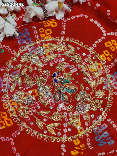 KcPc Pure Ojariya Handwork Zardoji Kolkata Special Marwari Chunri Odhna Chunri (Red)