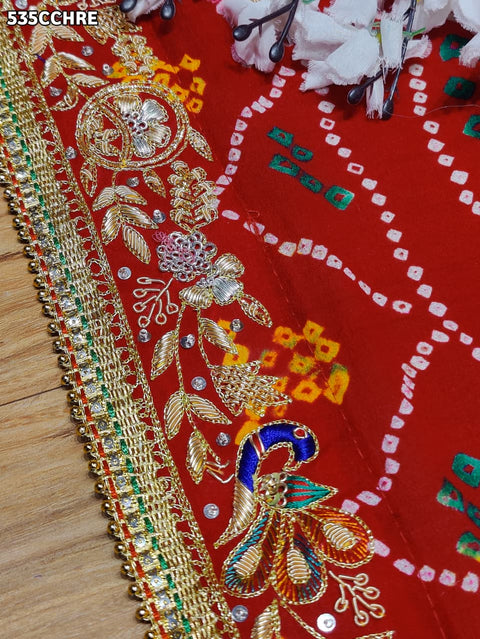 KcPc Pure Ojariya Handwork Zardoji Kolkata Special Marwari Chunri Odhna Chunri (Red)