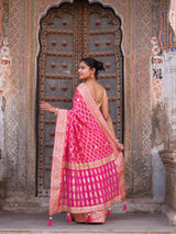 KcPc Designer Pure Khaddi Georgette Neemzari Bandhej Gotapatti Zaridoji work Saree Rani AMT