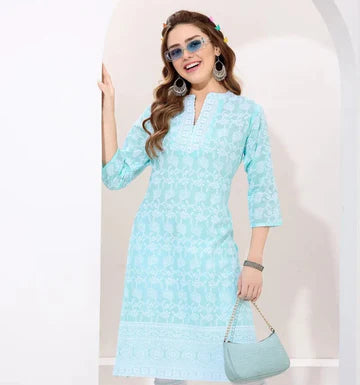 KcPc New Elegant Pure Cotton Chikankari Party Wear Kurti
