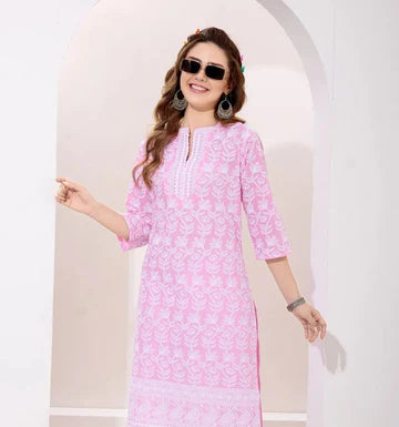 KcPc New Graceful Chikankari Work Pure Cotton Kurti – Party Wear