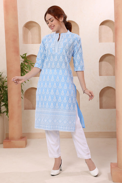 KcPc New Premium Pure Cotton Chikankari Style Party Wear Kurti
