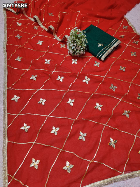 Buy Chiffon Saree Traditional Style With Gota patti Work KcPc