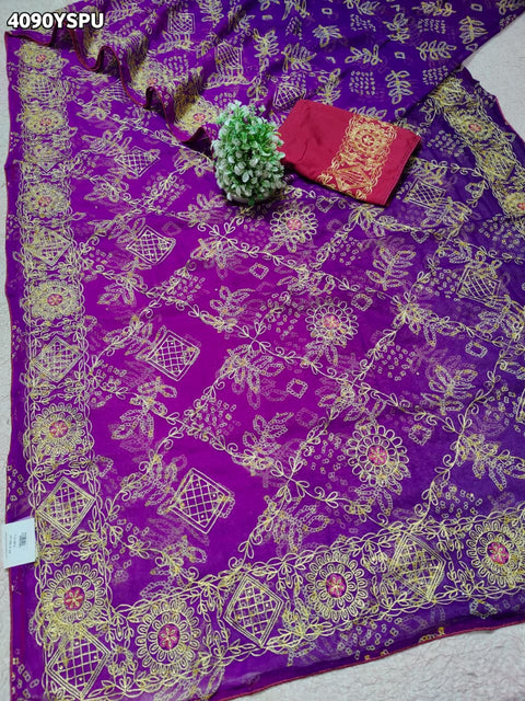 Buy Chiffon Saree Bandhani Style With Aaari Work KcPc