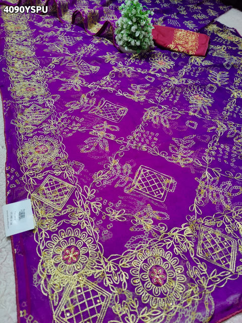 Buy Chiffon Saree Bandhani Style With Aaari Work KcPc