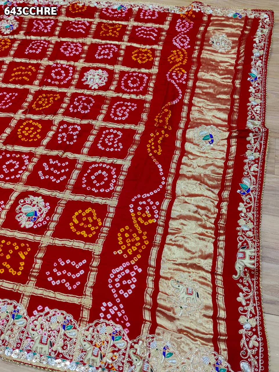 KcPc Jaipuri Vintage Pure Gaji Silk BandhaniGhatchola Chunri Pila Odhna