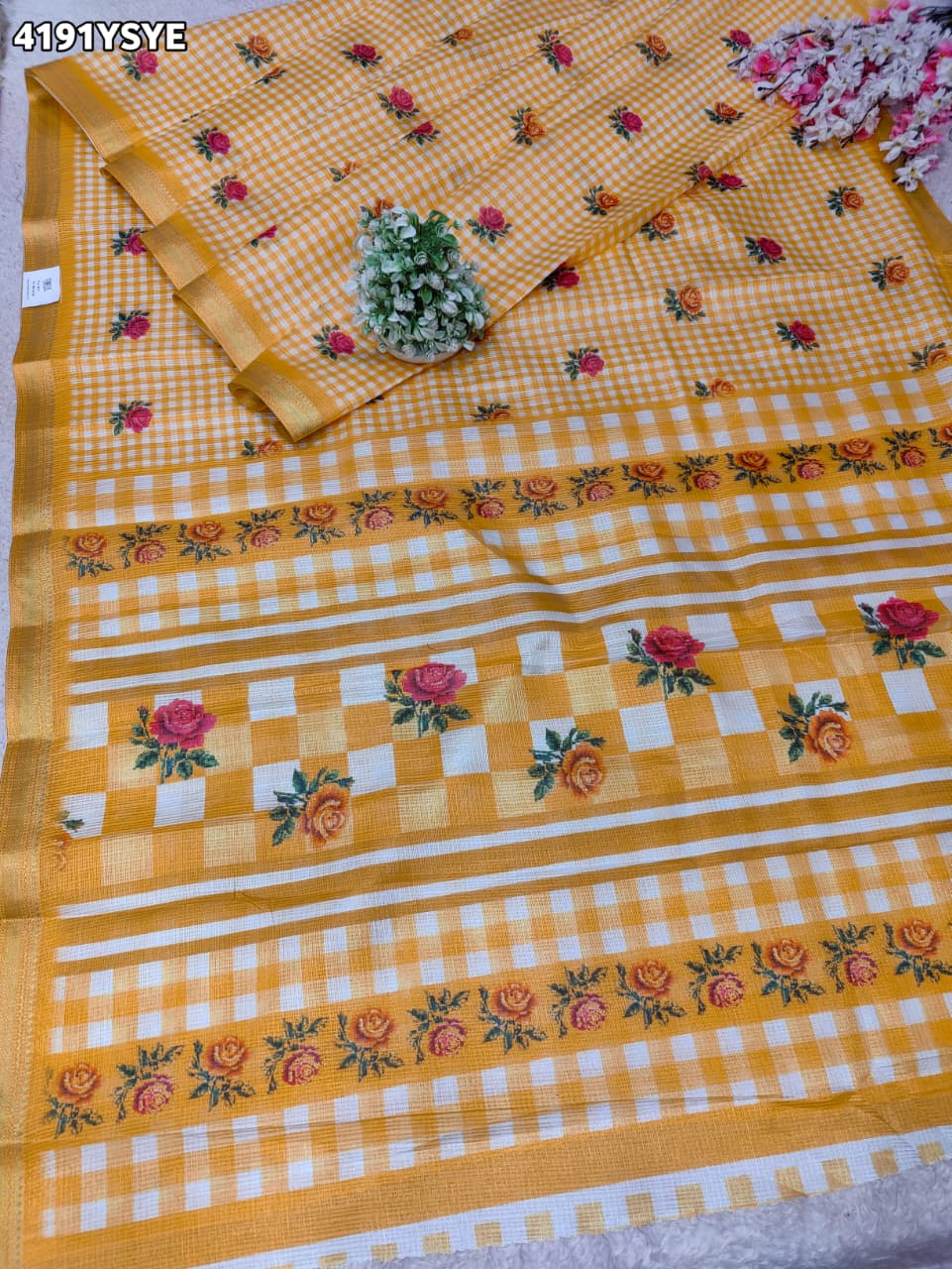 Buy Kota Doria Designer Saree with Elegant Zari Border KcPc 