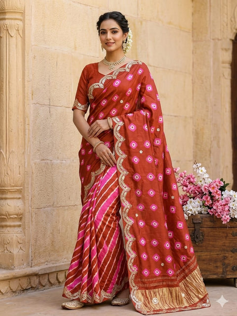 KcPc  Royal Look Modal Silk Leheriya Saree with Gota Patti Work  PRF