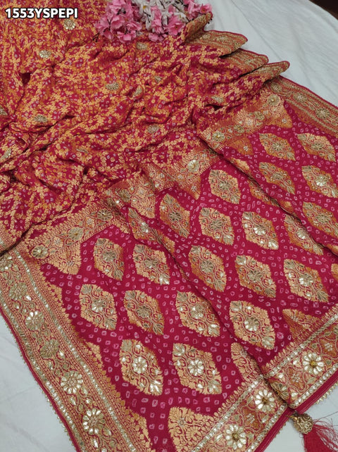 KcPcLuxury Pure Khaddi Georgette Saree with Gota Patti & Zaridoji Detailing  AMT