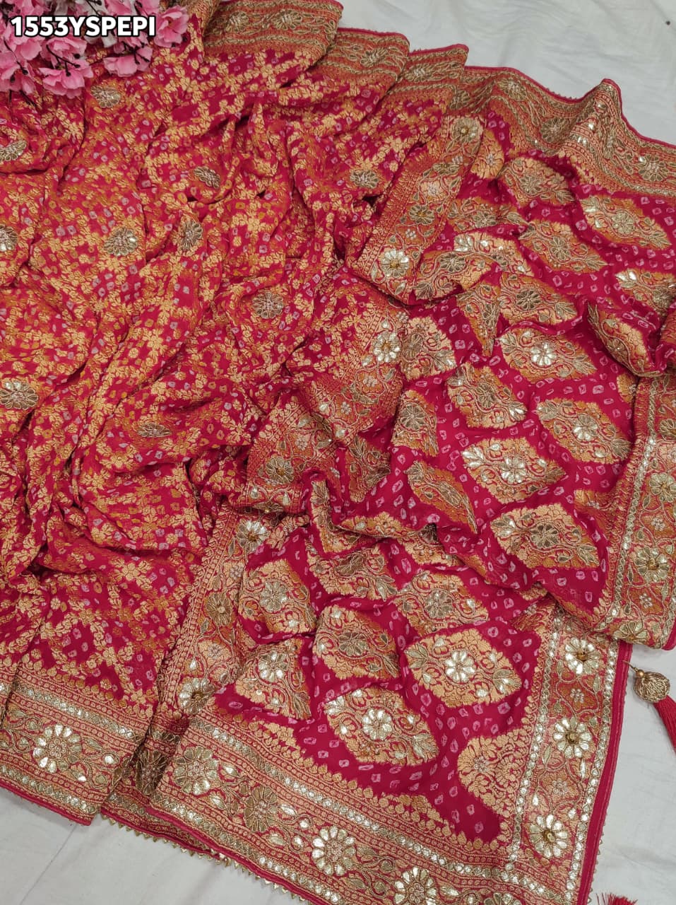 KcPcLuxury Pure Khaddi Georgette Saree with Gota Patti & Zaridoji DetailingAMT