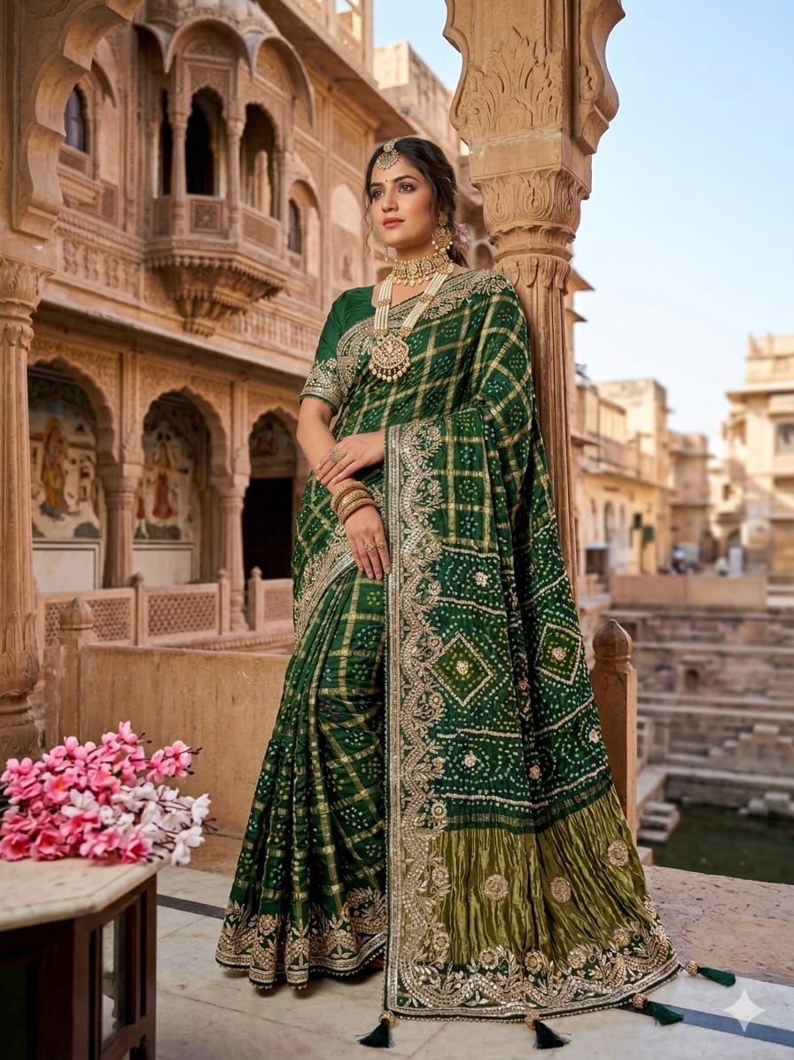 KcPc Gaji Silk Designer Saree with Hand Gotapatti Work AMT