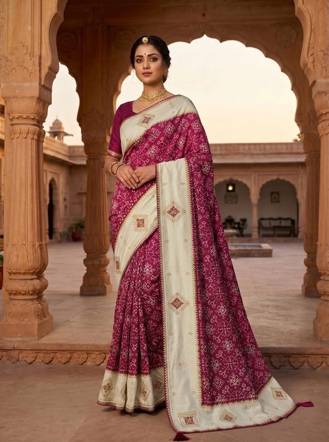 KcPc New Latest Creap Silk Ajrakh Style With Stone Work Saree STR