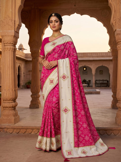 KcPc New Latest Ajrakh Style Creap Silk Saree with Stone Work Saree STR