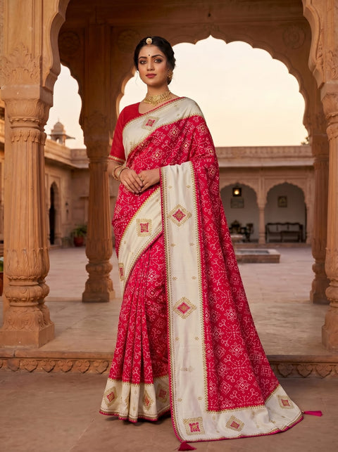 KcPc New Ajrakh Style Creap Silk Saree with Stone Work Saree STR