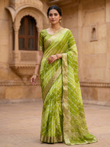 KcPc Royal Ethnic Wear Saree with Designer Leheriya Style and Zari BorderSFS