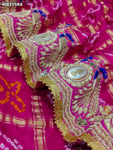 KcPc Royal Gaji Silk Bandhani Saree with Elegant Zardosi Work & Silver Coin Border MNL