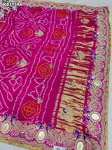 KcPc Royal Gaji Silk Bandhani Saree with Elegant Zardosi Work & Silver Coin Border MNL