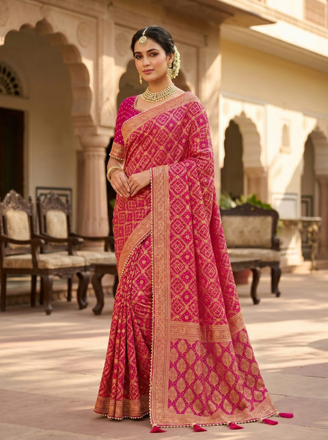 Kcpc New Premium Bandhani Style Khaddi Georgette Saree for Traditional Wear  RGC