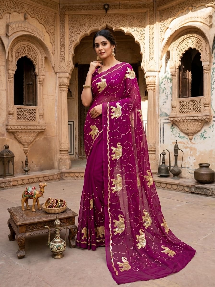 KcPc New Royal Festive Wear Chiffon Saree Crafted with Beautiful Aari Tari EmbellishmentDWA