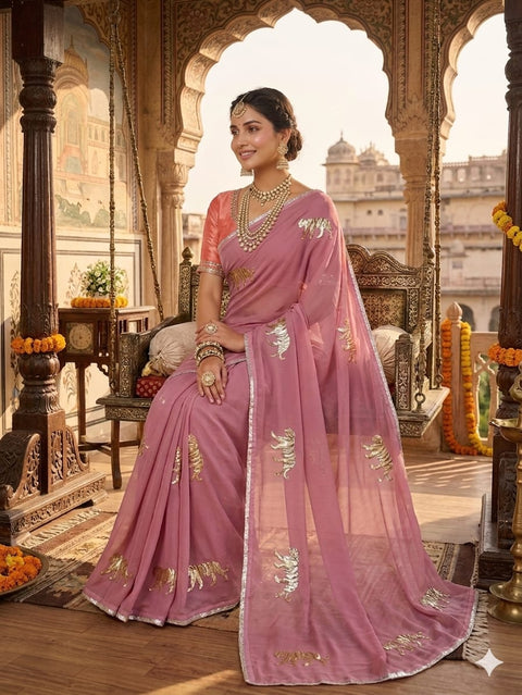 KcPc New Beautiful Chiffon Saree with Rich Gota Work and Royal Appeal