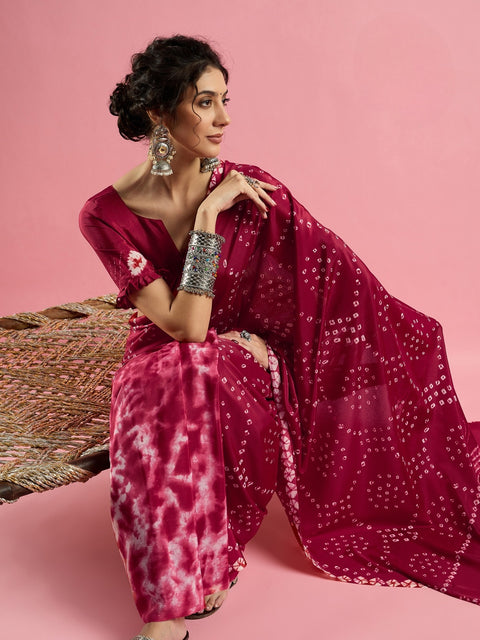 KcPc New Beautiful Creap Silk Bandhani Style With CauselWear Saree APL
