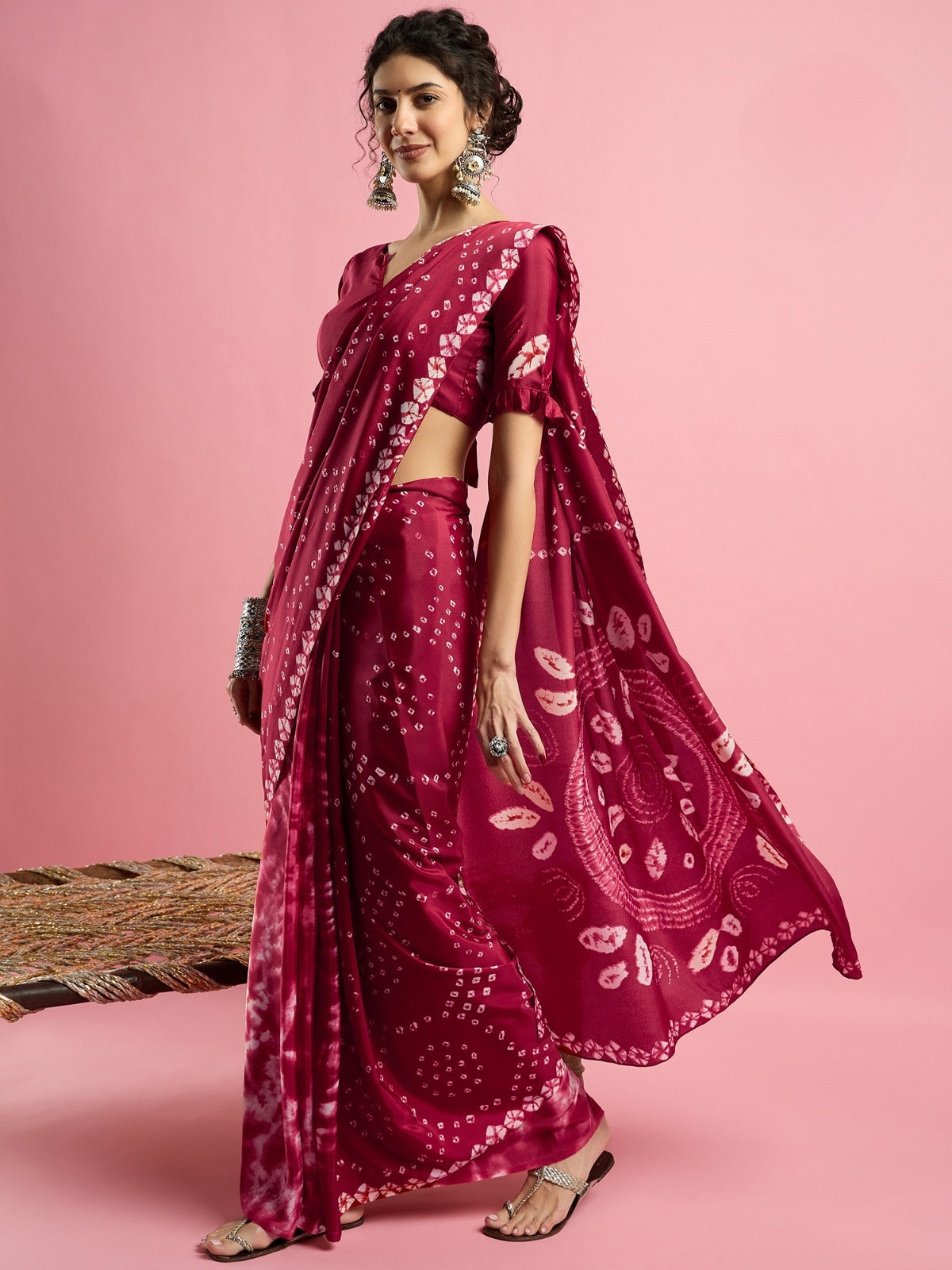 KcPc New Beautiful Creap Silk Bandhani Style With CauselWear Saree APL