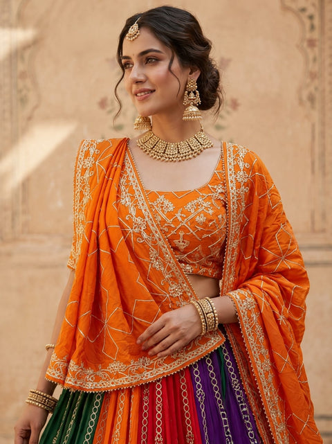 KcPc New Premium Designer Style Georgette Chiffon  Lehenga with Beautiful Gota Patti Detailing  GOR