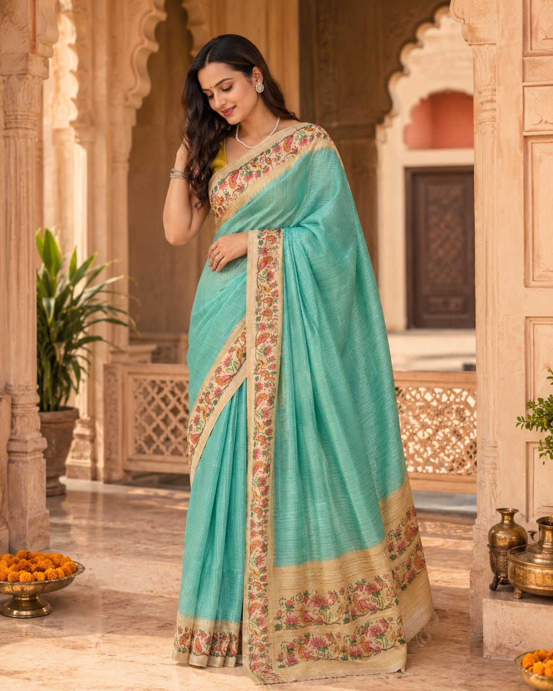 KcPc Premium Printed Saree with Beautiful Zari Weaving Detailing VJT