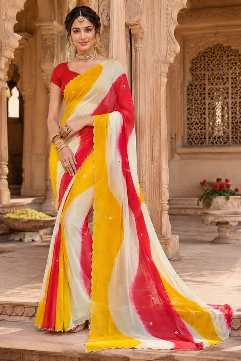 KcPc New Premium Faag Style Saree with Rich Cutdana Work and Ethnic Elegance SHCR
