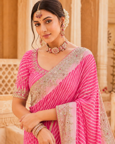 KcPc Elegant Chinon Silk Leheriya Saree Collection