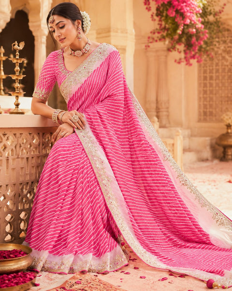 KcPc Elegant Chinon Silk Leheriya Saree Collection